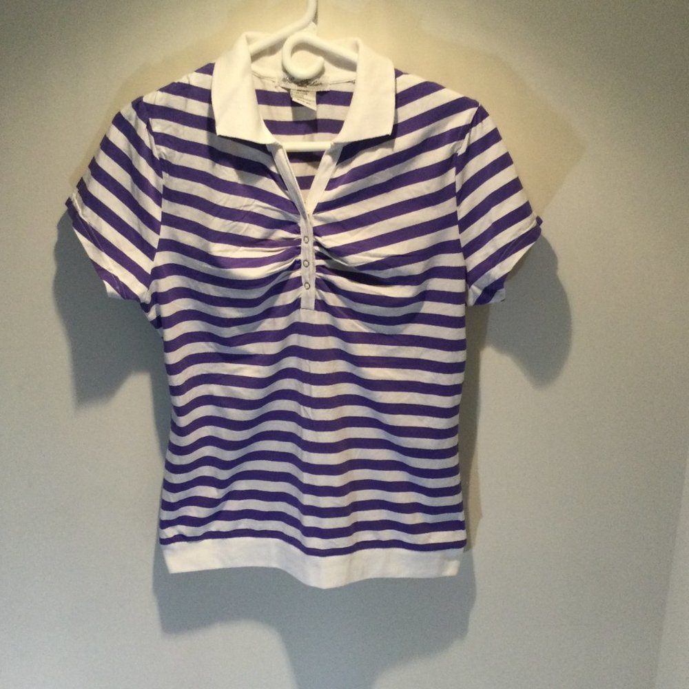 Women Purple & White Stripe Top Size : XL